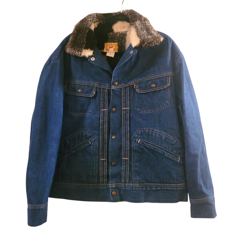 Vtg Mens 70s 80s LY Denim Chore Jacket Plaid Sherpa Lining Trucker Barn Coat XL